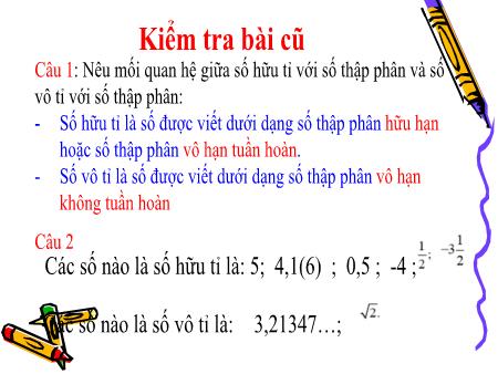 Bài giảng Toán Lớp 7 - Bài 12. Số thực
