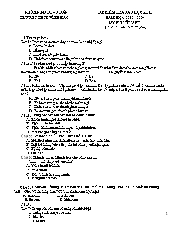 Đề kiểm tra đầu học kì 2 Ngữ văn Lớp 7 - Năm học 2019-2020 - Trường THCS Vĩnh Hào (Có đáp án)
