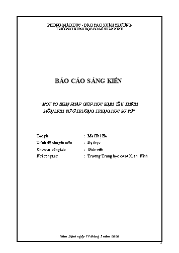Sáng kiến kinh nghiệm Một số biện pháp giúp học sinh yêu thích môn Lịch sử ở trường THCS