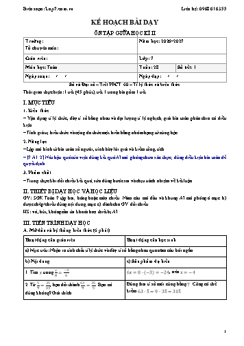 Giáo án Toán lớp 7 - Tuần 28 - Tích hợp năng lực số và AI năm học 2026-2027