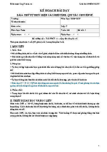 Giáo án Toán lớp 7 - Tuần 6 - Tích hợp năng lực số và AI năm học 2026-2027
